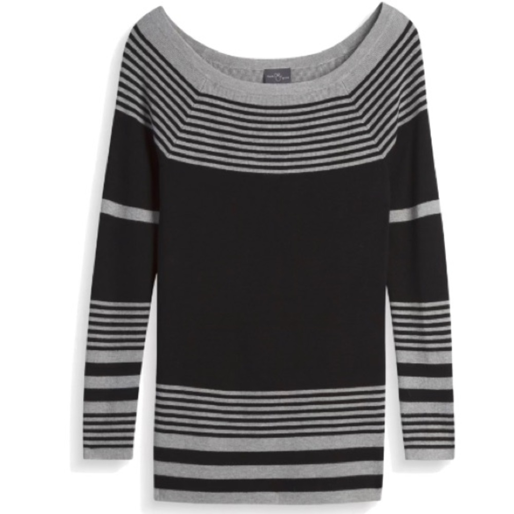 Market & Spruce Trea Striped Pullover, Black and Gray, size XL
